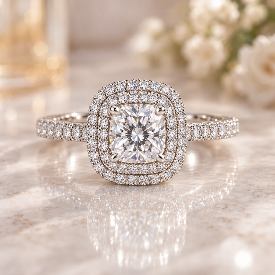 The Ainsley — 2.25ct Cushion Double Halo