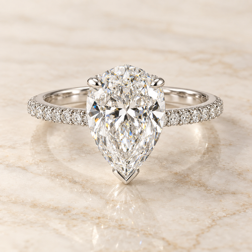 The Sorrel 2.00ct pear-cut V-prong ring with pavé band