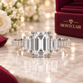 The Wexford emerald cut three-stone ring hero image